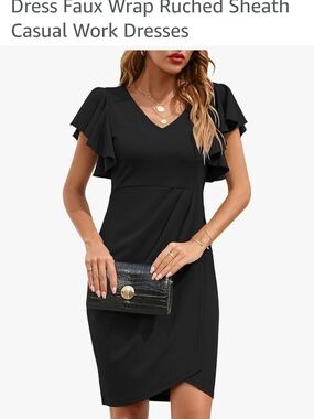 IHot Women's Black Faux Wrap Ruched Sheath Dress, Never Worn.